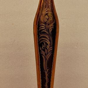 Vintage Brass Tall Vase Black Gold Etched Floral 13.5” Elegant Decor